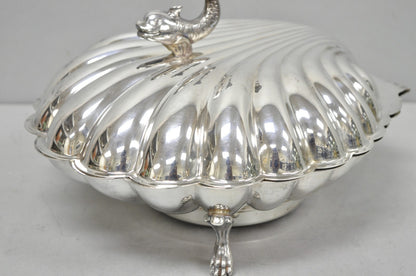 Vintage Eaton Silver Co Regency Silver Plated Clam Shell Warmer w Dolphin Handle