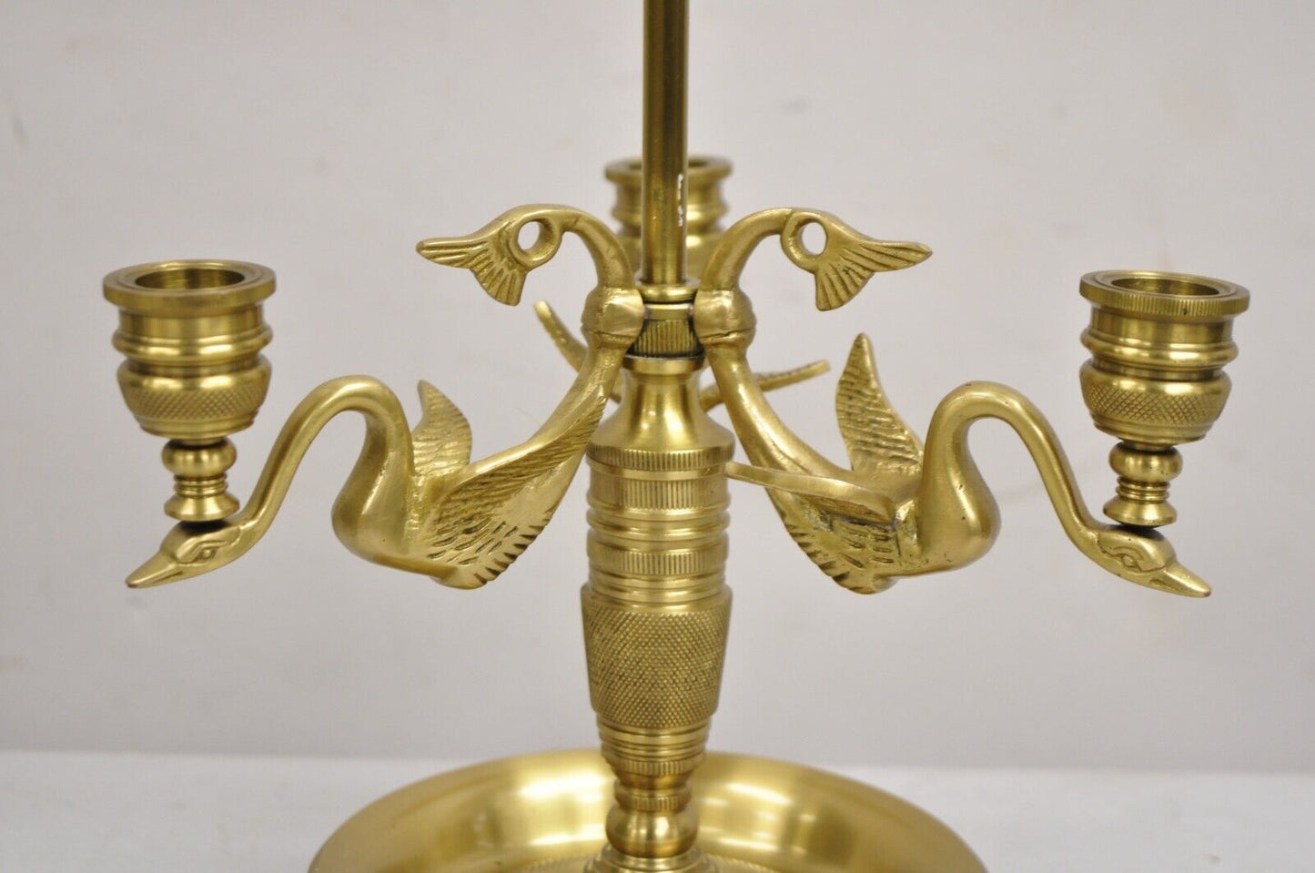 Vintage French Empire Regency Style Triple Swan Candelabra Bouillotte Desk Lamp