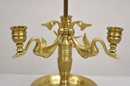 Vintage French Empire Regency Style Triple Swan Candelabra Bouillotte Desk Lamp