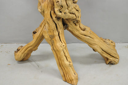 Vintage Mid Century Modern Natural Burl Driftwood Demilune Glass Console Table