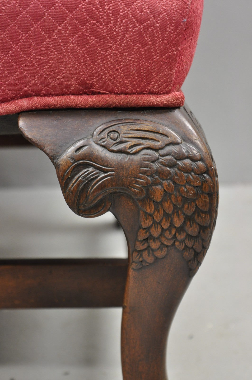 Antique Georgian Style Carved Mahogany High Wingback Lounge Chair w / Eagle Legs