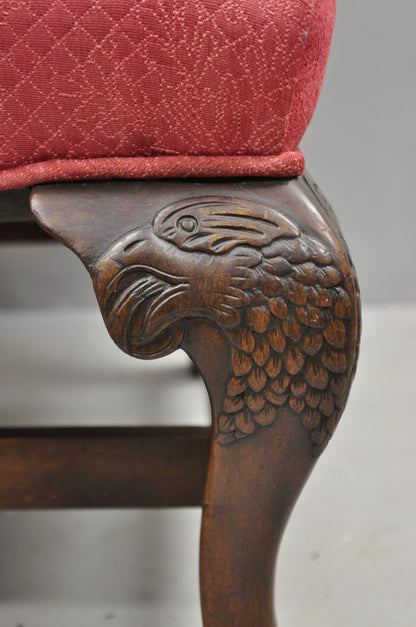 Antique Georgian Style Carved Mahogany High Wingback Lounge Chair w / Eagle Legs