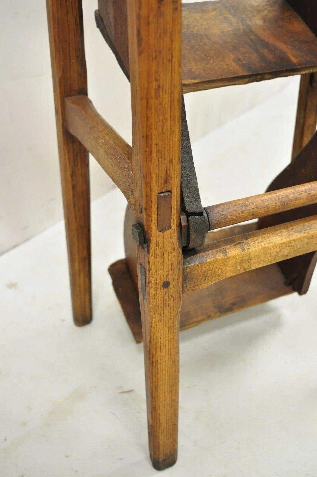 Antique French Provincial Country Oak Wood Folding Library Step Ladder