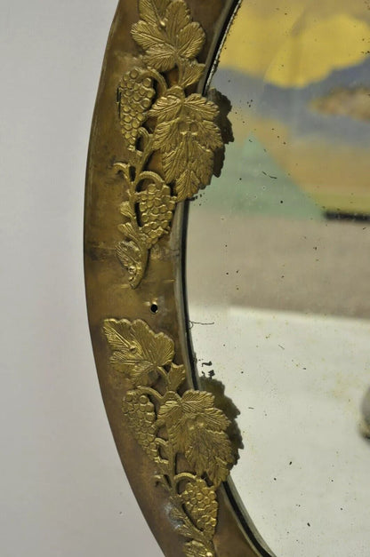 Antique French Victorian Brass Frame Bronze Ormolu Oval Beveled Glass Mirror