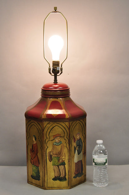 Vintage Chinoiserie Red Tole Metal Tea Canister Table Lamp by Vaughan Design Ltd