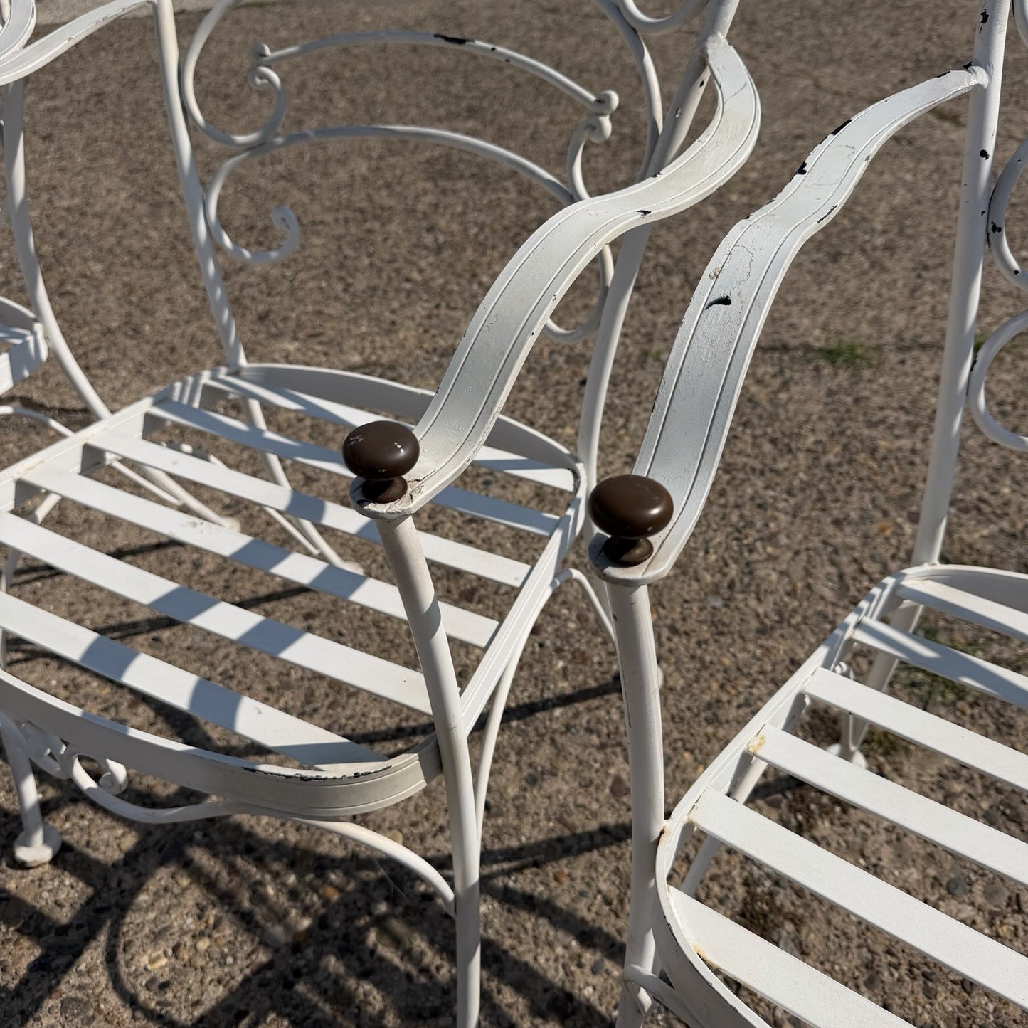 Wrought Iron Scrolling Patio Dining Arm Chairs by Crown Leisure - Set of 4