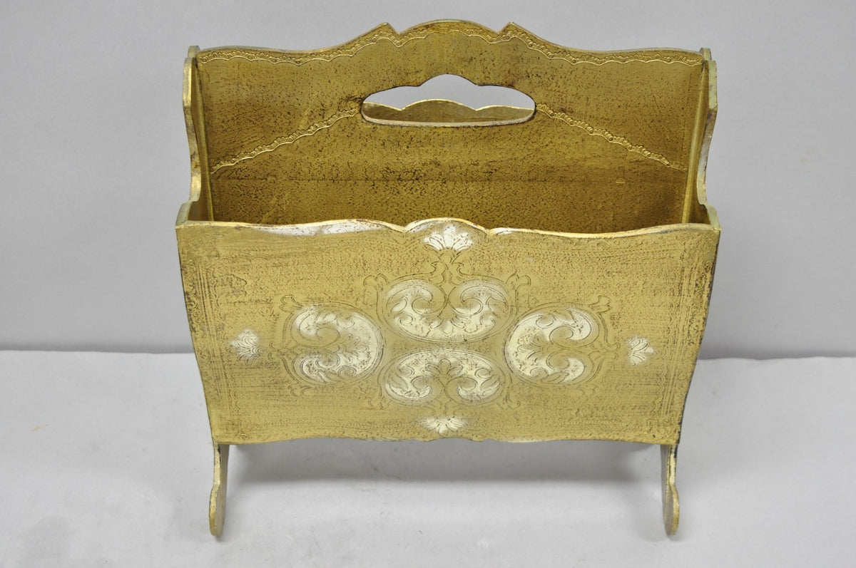 Vintage Italian Hollywood Regency Gold Cast Plastic Magazine Rack Stand
