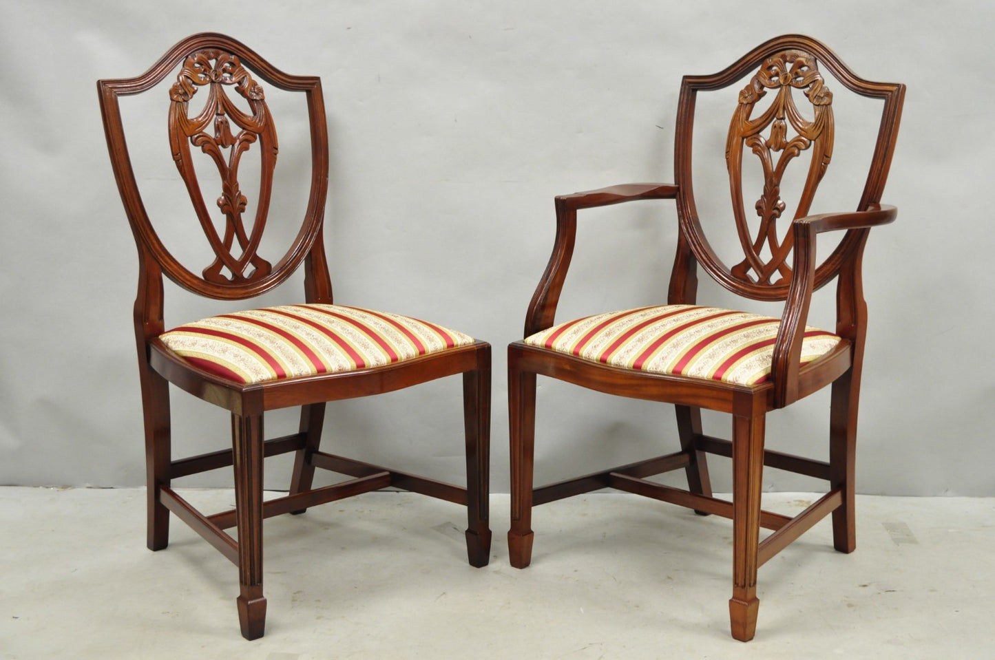 Vintage Sheraton Federal Mahogany Shield Back Dining Room Chairs - Set of 6