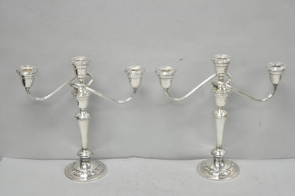 Vintage Gorham YC3021 Silver Plated 3 Arm Convertible Candelabra - a Pair
