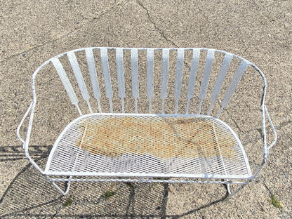 Vintage Mid Century Modern Wrought Iron Sculptural Garden Patio Loveseat Sofa