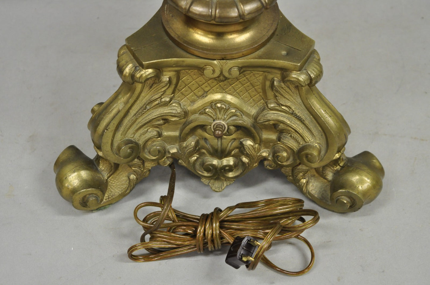 Large Antique French Rococo Louis XV Figural Cherub Bronze Candelabra Lamps Pair