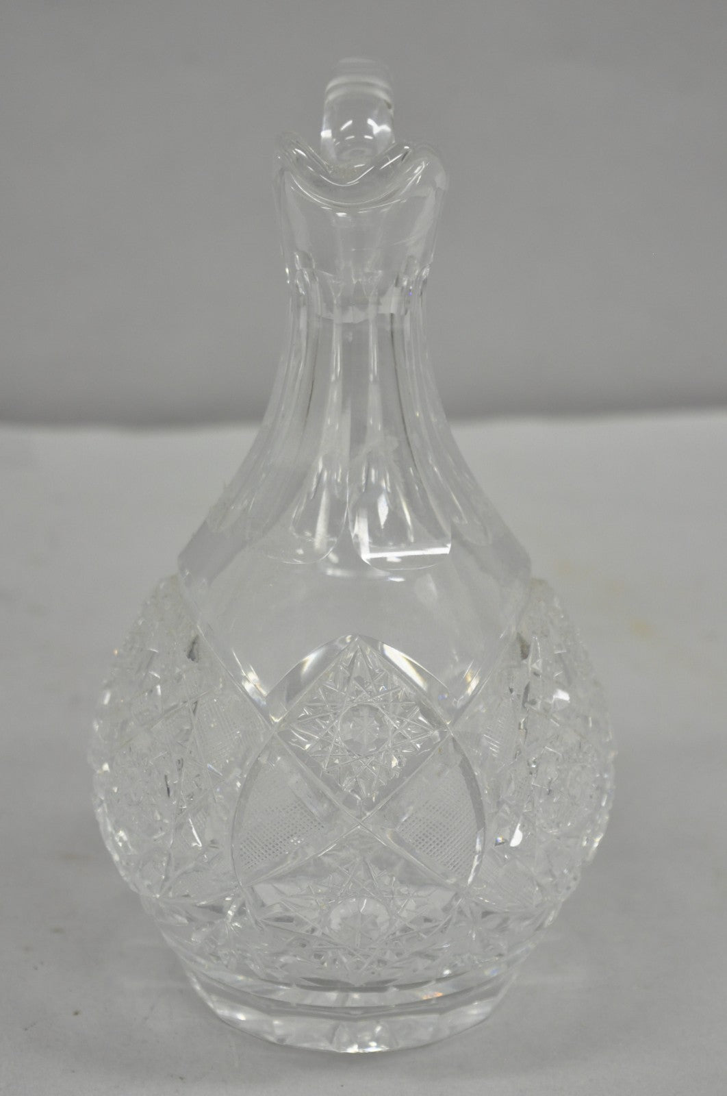 Antique Victorian Leaded Crystal Glass Diamond Etched Small Water Pitcher Jug
