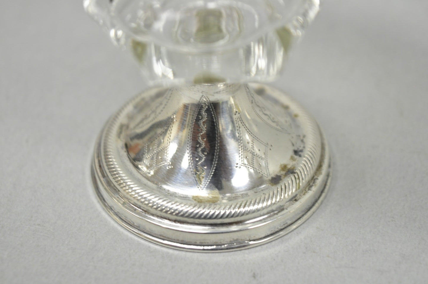 Antique English Victorian Crystal Glass & Silver Sweetmeat Candy Nut Dish, Set 6