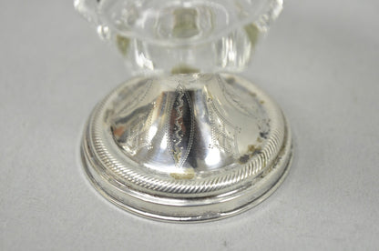 Antique English Victorian Crystal Glass & Silver Sweetmeat Candy Nut Dish, Set 6