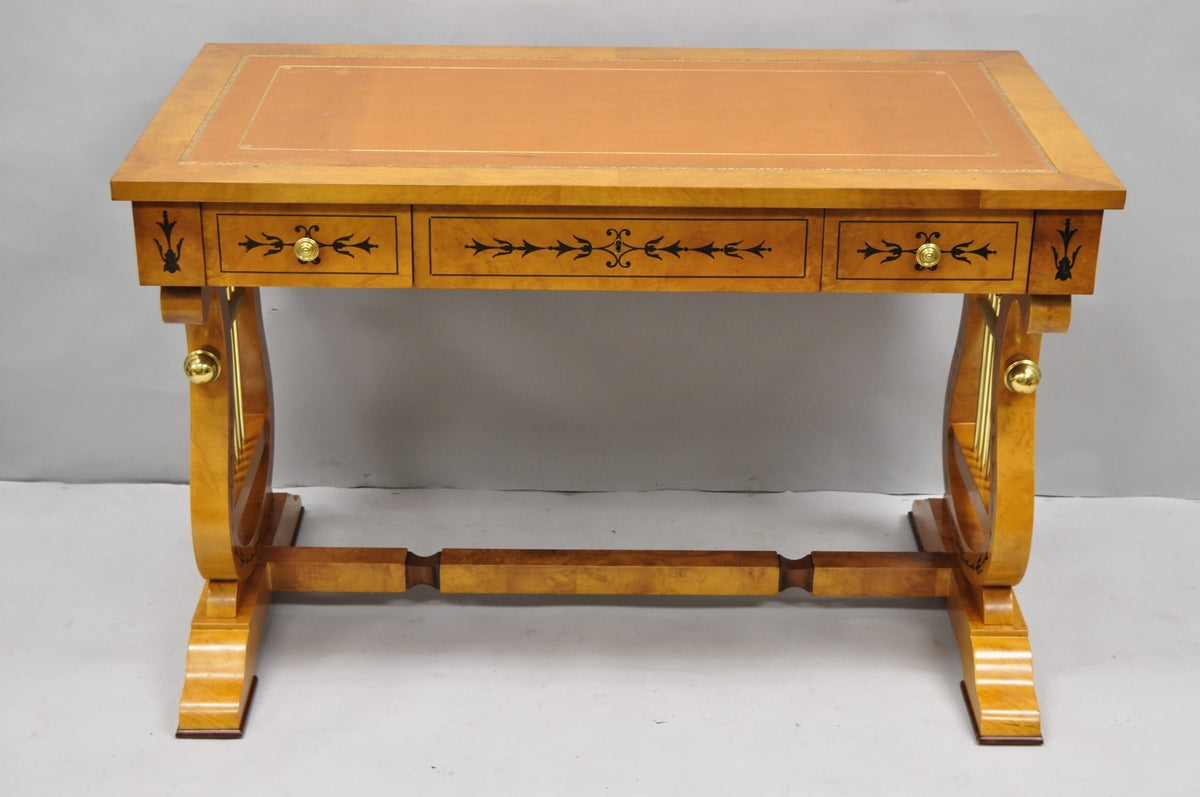 Vintage Italian Regency Lyre Harp Burlwood Desk & Chair by Binda Collection