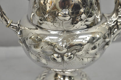 Antique Art Nouveau Silver Plated Nuts & Vines Repousse Tea Pot Tea Kettle