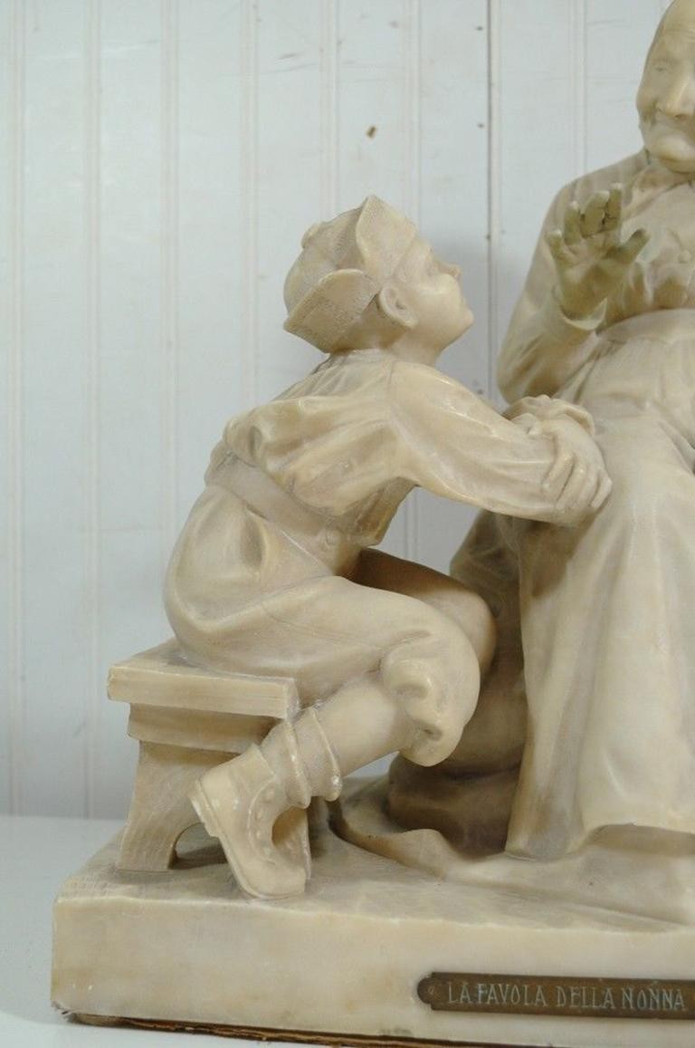 E Battiglia La Favola Della Nonna Alabaster Italian Sculpture Tale of Grandma
