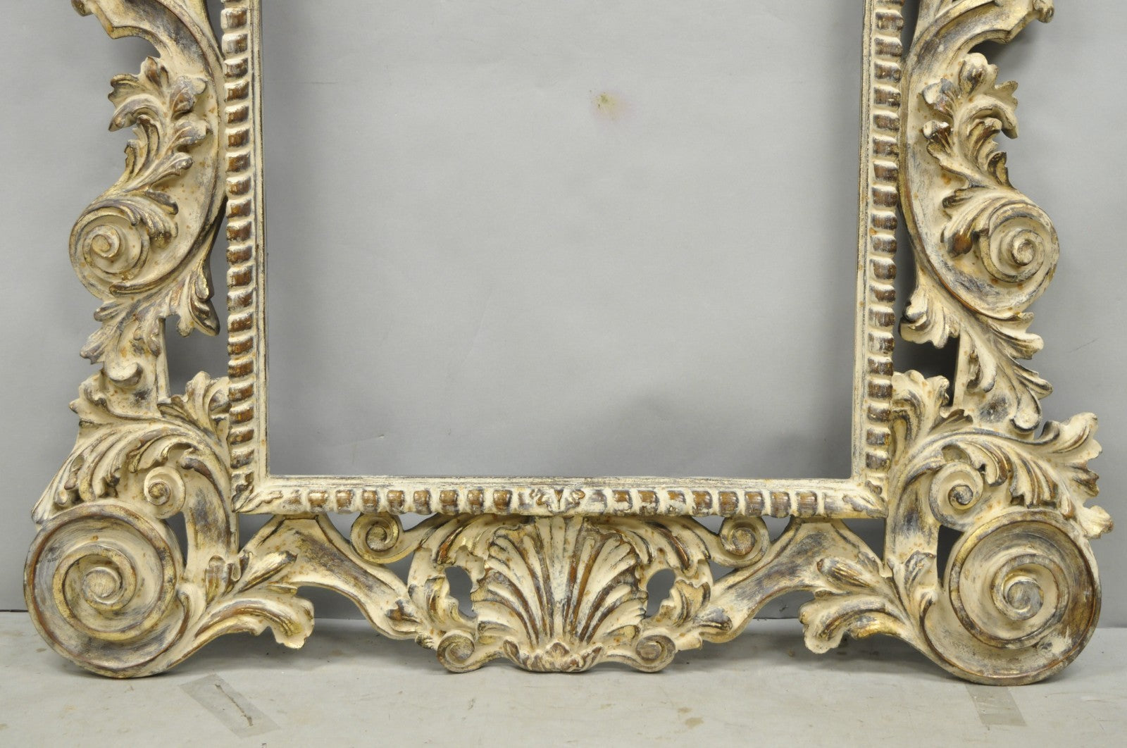 Large 78" Italian Baroque Rococo White Distress Painted Mirror Art Picture Frame