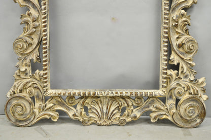 Large 78" Italian Baroque Rococo White Distress Painted Mirror Art Picture Frame