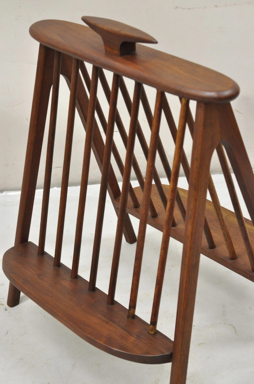 Arthur Umanoff Mid Century Danish Modern Teak Wood Compass Book & Magazine Rack