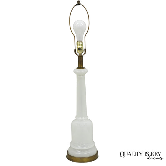Vintage French Neoclassical White Opaline Glass Column Brass Mounted Table Lamp