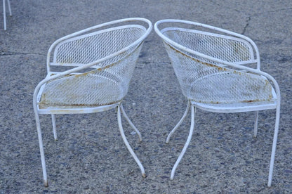 Vintage Mid Century Wrought Iron Barrel Back Patio Dining Arm Chairs - Set of 6