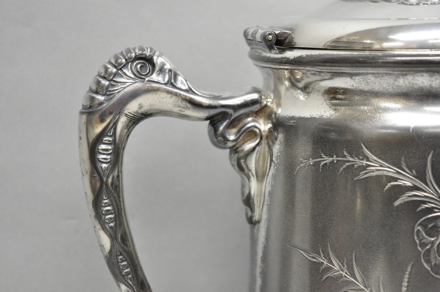 Wilcox Silver Plate Co Art Nouveau Silver Plated Duck Handle Coffee Pot Pitcher