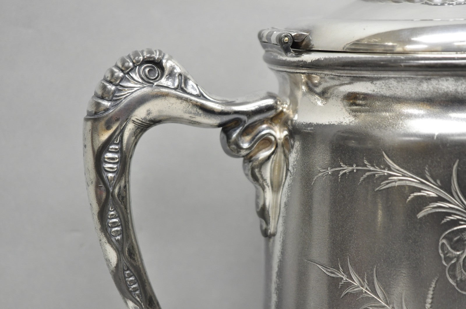 Wilcox Silver Plate Co Art Nouveau Silver Plated Duck Handle Coffee Pot Pitcher