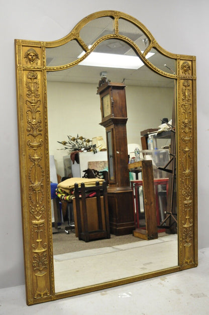 Antique French Neoclassical Large 76x54 Trumeau Floor Mirror Gold Figural Gesso