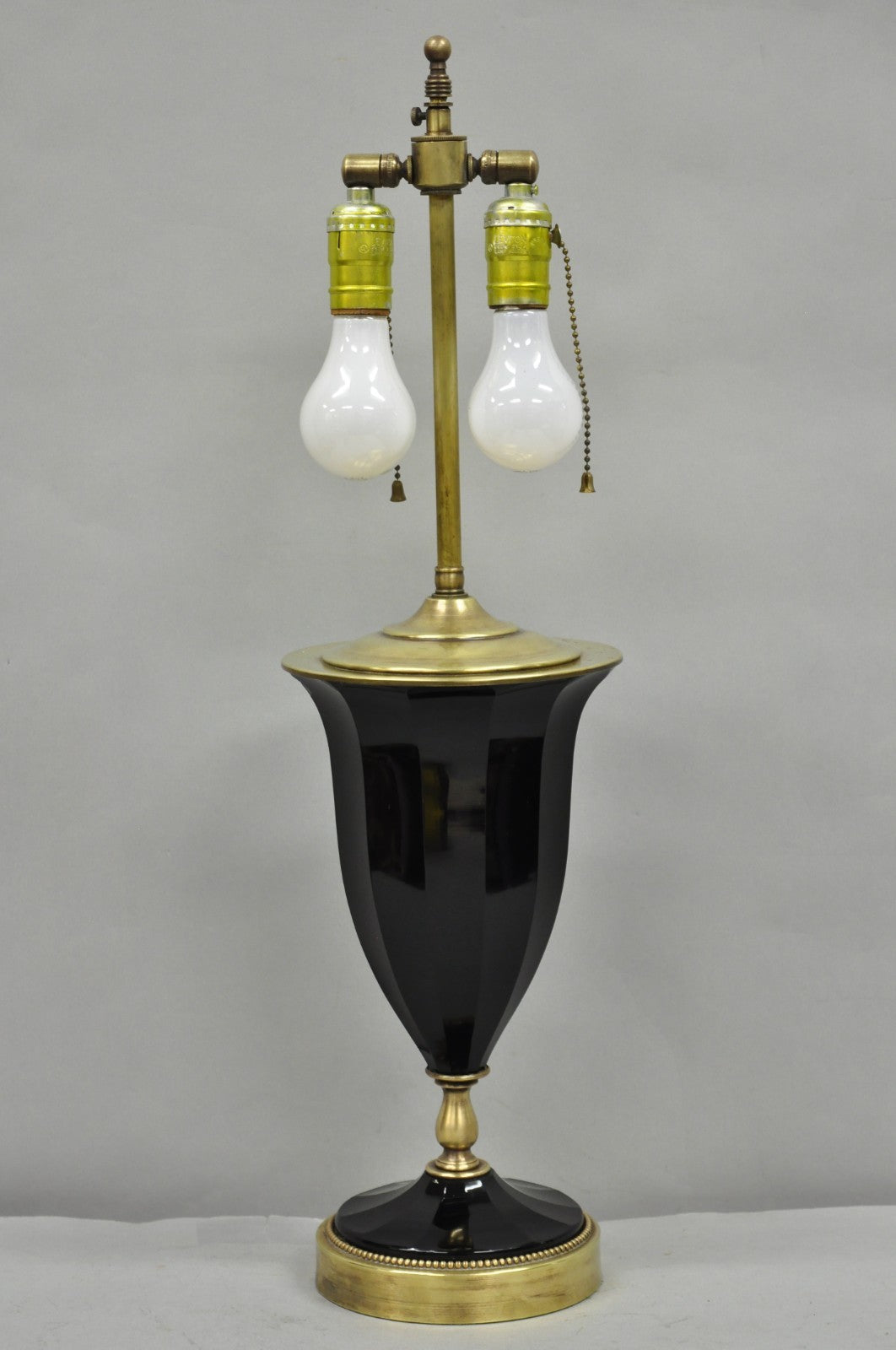 Antique French Neoclassical Black Faceted Oplalene Glass Urn Brass Table Lamp