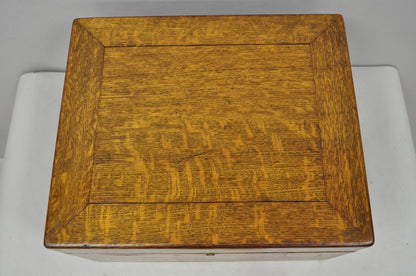 Antique Arts & Crafts Quartersawn Oak Fitted Silverware Case Flatware Chest Box