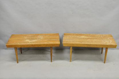 Vintage Mid Century Modern 36" Wood Slat Bench Coffee Table Side Table - a Pair