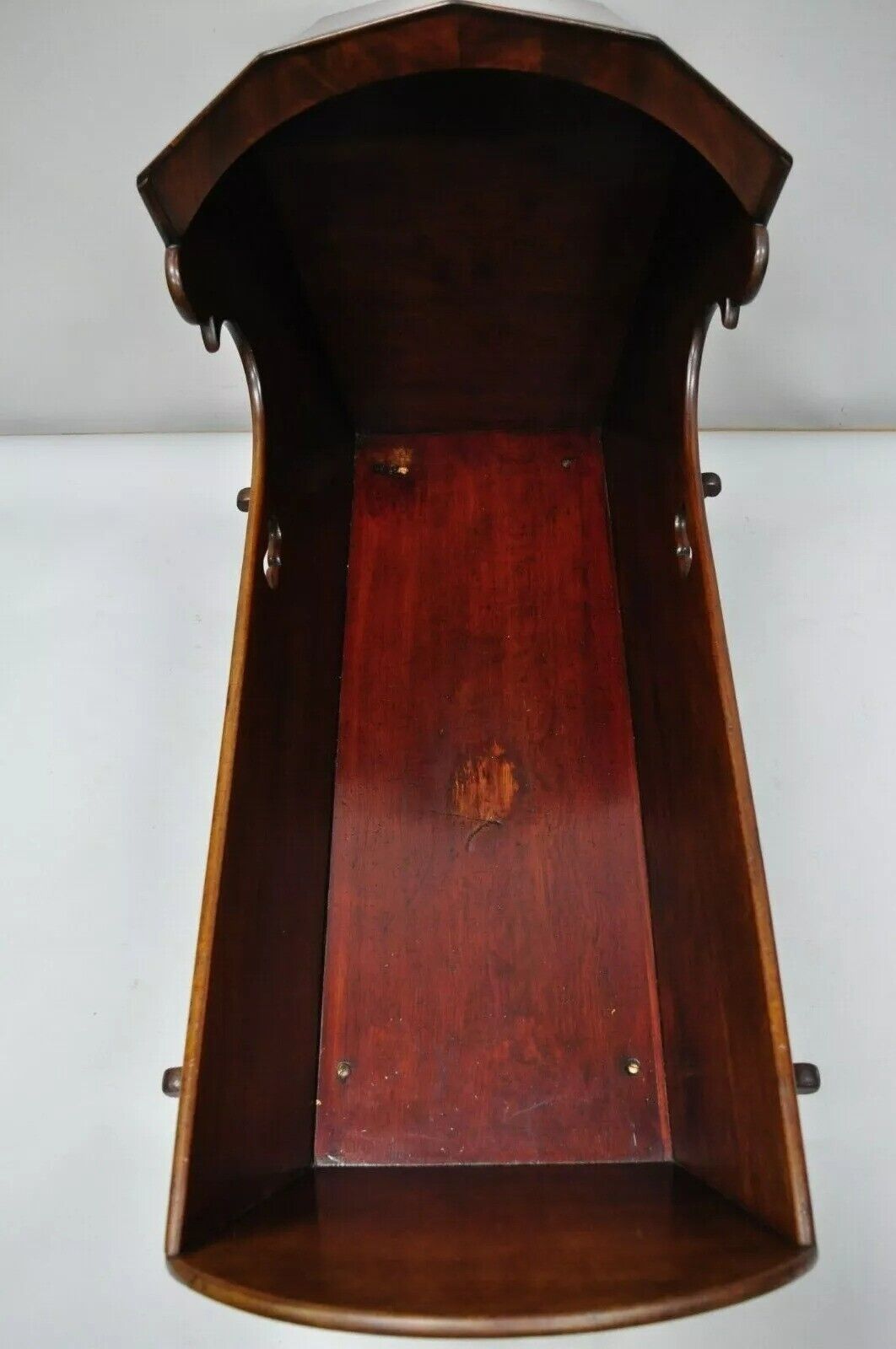 Antique Victorian Dovetailed Crotch Mahogany Wooden Hooded Baby Cradle