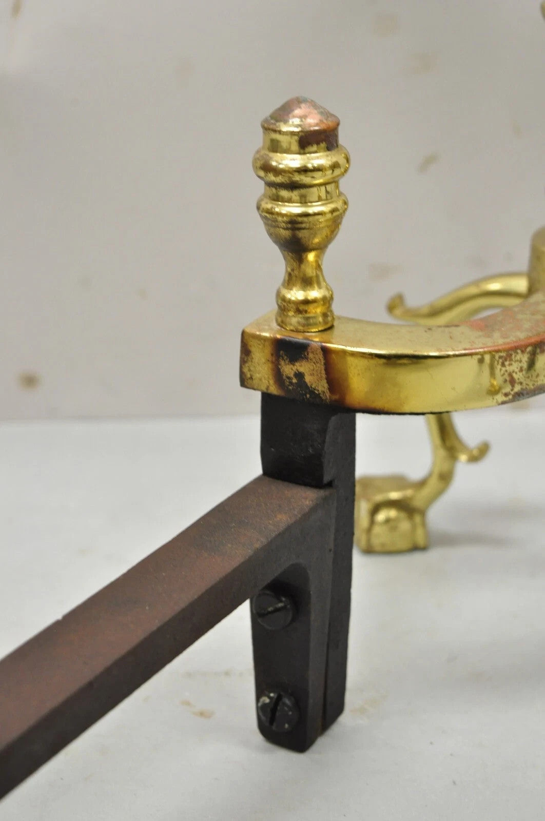 The Harvin Co Brass Federal Branch Leg Ball and Claw Fireplace Andirons - a Pair