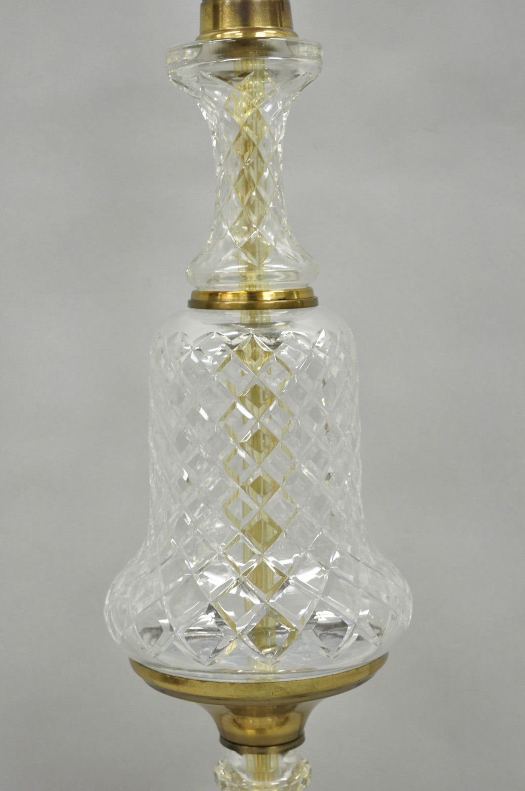 Vintage French Empire Style Crystal Glass Pineapple Column Brass Table Lamp