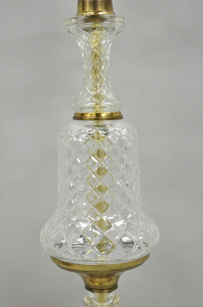 Vintage French Empire Style Crystal Glass Pineapple Column Brass Table Lamp