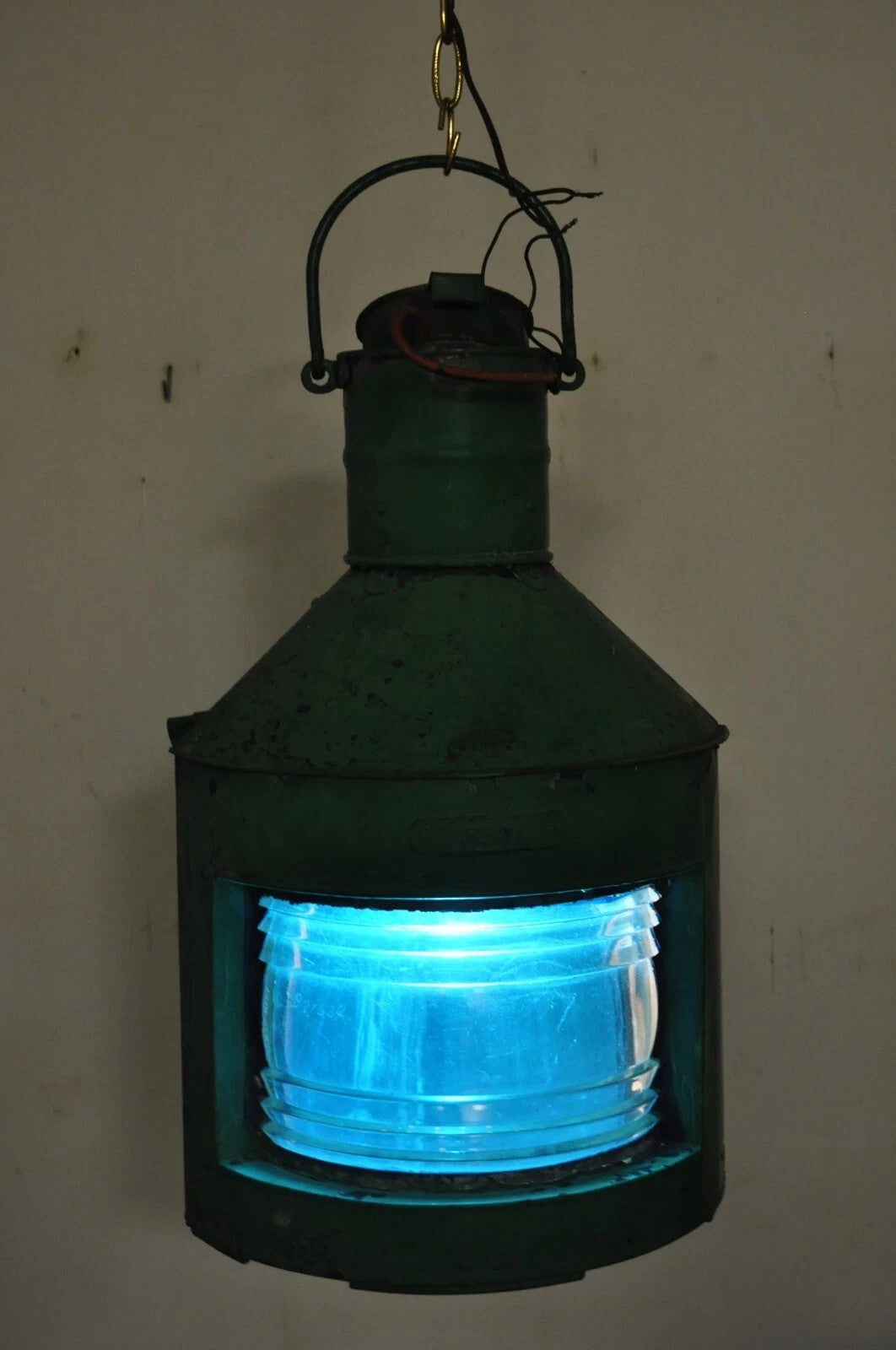 Antique Eli Griffith & Sons Green Marine Masthead Ship Lantern Light Fixture