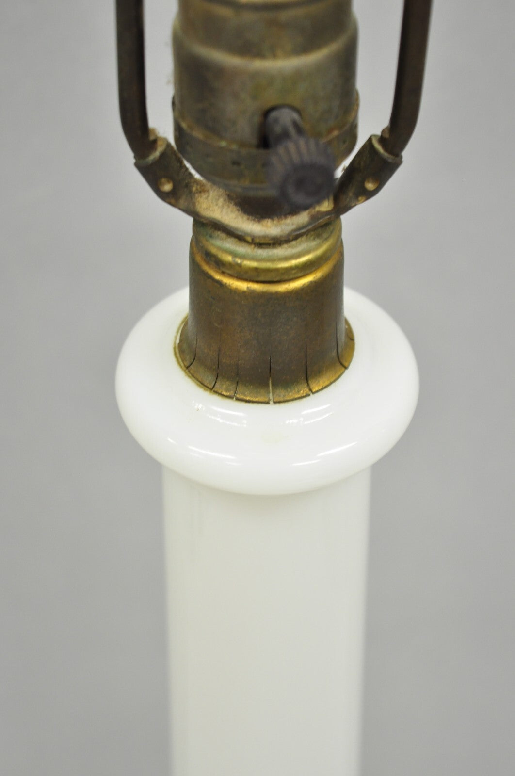 Vintage Italian Neoclassical Style White Milk Glass Empire Column Table Lamp