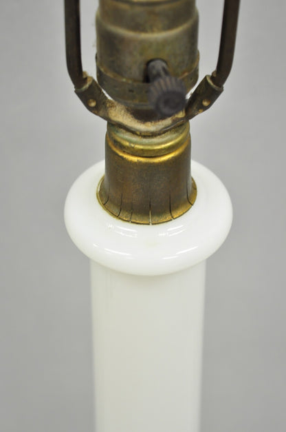 Vintage Italian Neoclassical Style White Milk Glass Empire Column Table Lamp