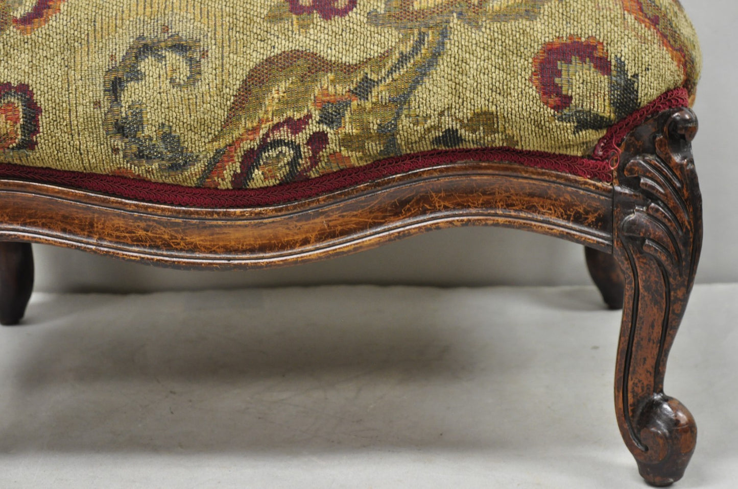 Antique French Louis XV Style Victorian Carved Mahogany Ottoman Footstool
