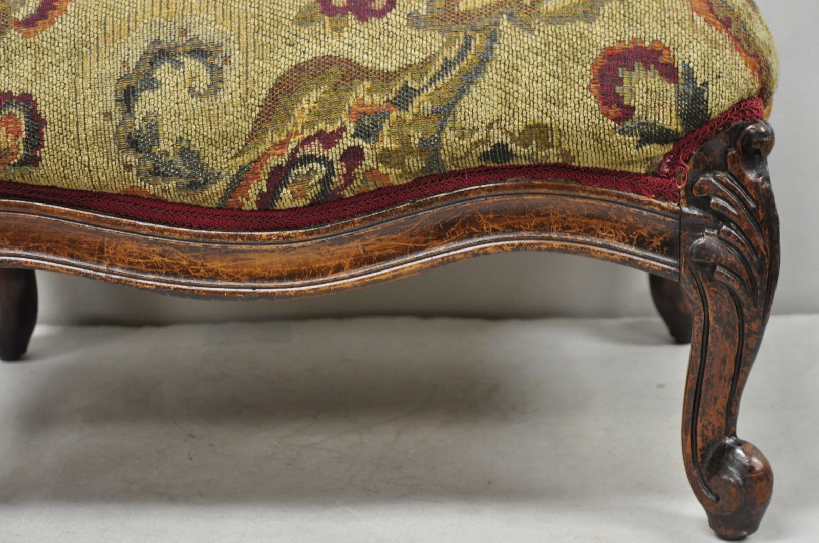 Antique French Louis XV Style Victorian Carved Mahogany Ottoman Footstool
