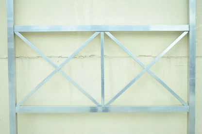 Mid Century Modern Aluminum Metal Finial Post X-Frame Queen Size Bed Headboard