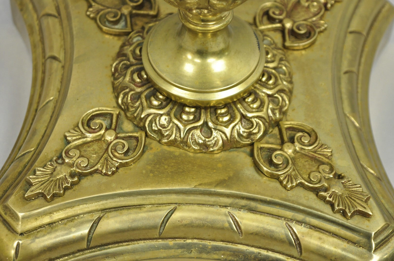 Antique French Victorian Solid Brass Round Glass Top Small Pedestal Side Table