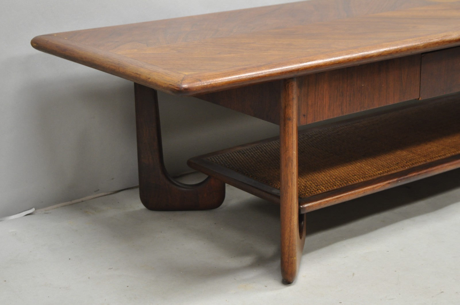 Vintage Mid Century Danish Modern Sculptural Walnut 1 Drawer Long Coffee Table