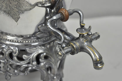 Antique Art Nouveau English Silver Plated Floral Repousse Samovar Coffee Tea Pot