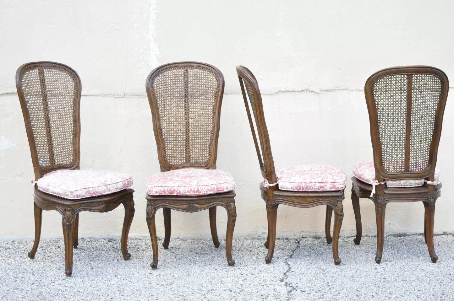 Vintage French Provincial Louis XV Walnut Cane Dining Side Chairs - Set of 6