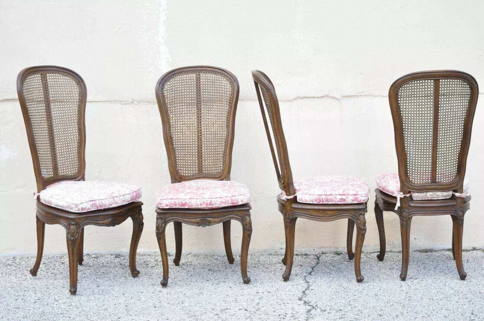 Vintage French Provincial Louis XV Walnut Cane Dining Side Chairs - Set of 6