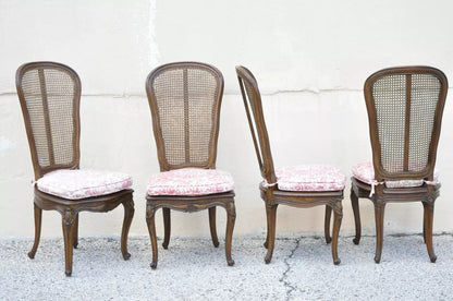 Vintage French Provincial Louis XV Walnut Cane Dining Side Chairs - Set of 6