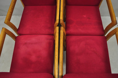 Vintage Gunlocke Mid Century Modern Oak Wood Stacking Arm Chairs - Set of 4