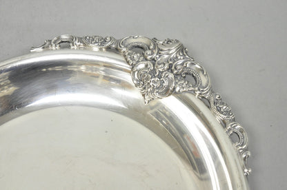Vintage Wallace Baroque Silver Plated Round Twin Handle Serving Platter Bar Tray